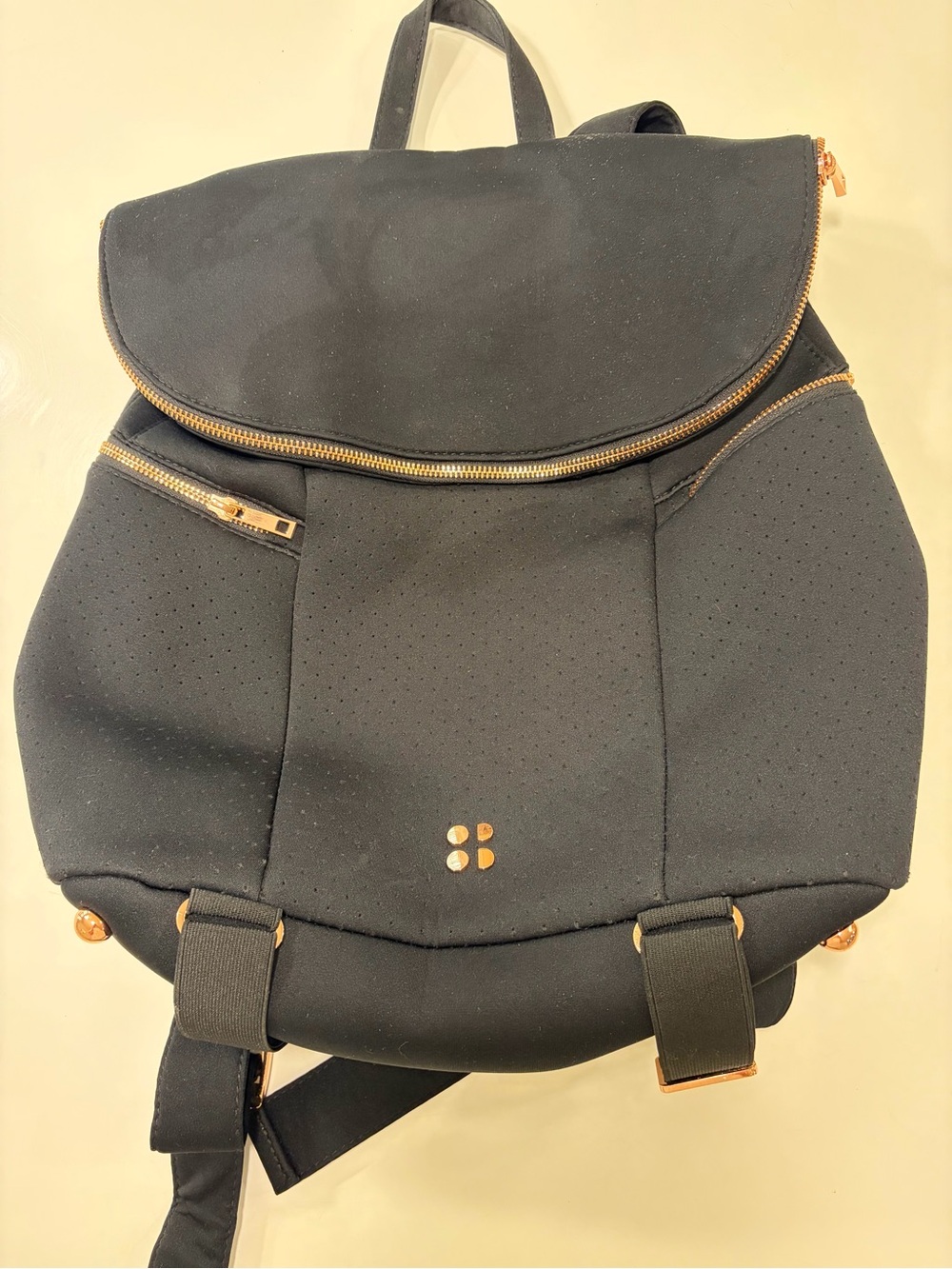 Sweaty Betty Black Womens Backpack with Gold Accents